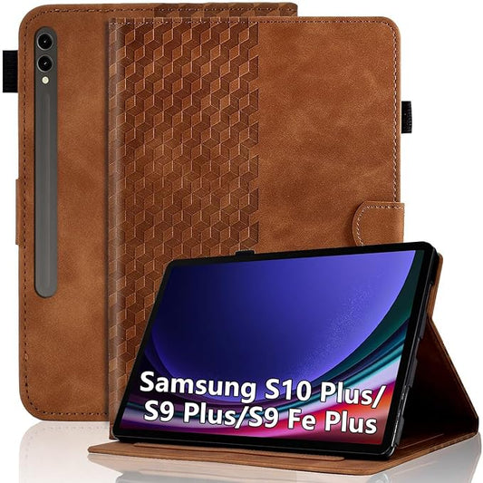 Case for Samsung Galaxy Tab S10+ Plus 2024 / S9 FE+ Plus 12.4 Inch Magnetic Multi-Angle Leather Folio Stand Shell Folio with Card Holder - Brown