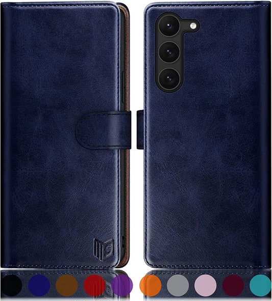 SUANPOT for Samsung Galaxy S23 5G Wallet case with RFID Blocking Credit Card Holder,Flip Book PU Leather Protective Cover Women Men for Samsung S23 Phone case Blue