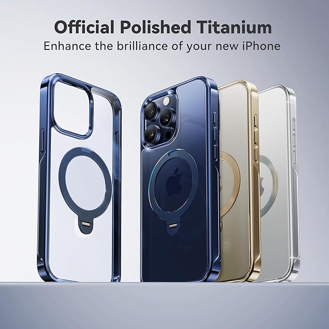 CASEKOO Titanium 360° Rotatable Magnetic Stand for iPhone 15 Pro Max Case [Compatible with Magsafe][16FT Military Protection] Slim 15 Pro Max with Kickstand Ring Phone Cover, Blue