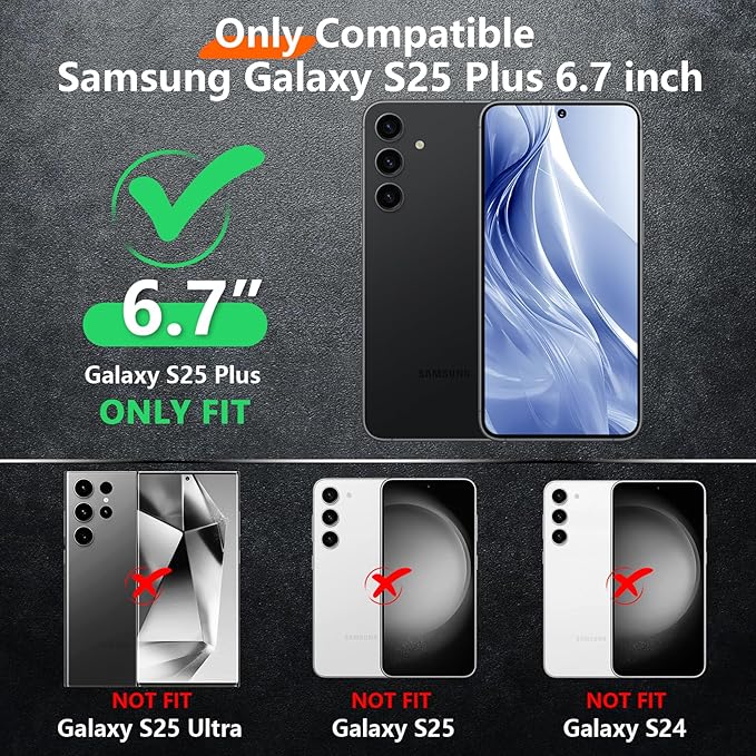 Red2Fire for Samsung Galaxy S25 Plus Case, [Military Grade Shockproof] Heavy Duty Full Body Protection Phone Case for S25 Plus Case 6.7 inch,Black