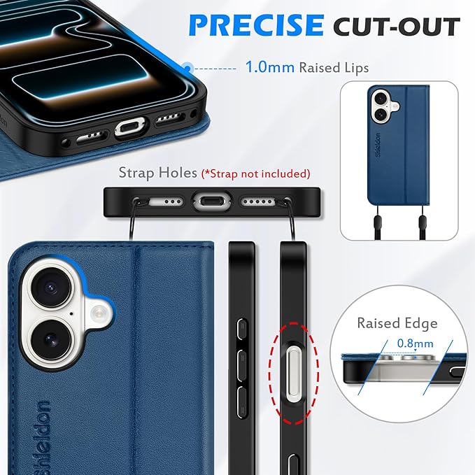SHIELDON Genuine Leather Wallet Case for iPhone 17 5G 6.3-inch 2025 | RFID Blocking Credit Card Holder | Foldable | Magnetic | Kickstand | Shockproof Cover for Men Women | Royal Blue