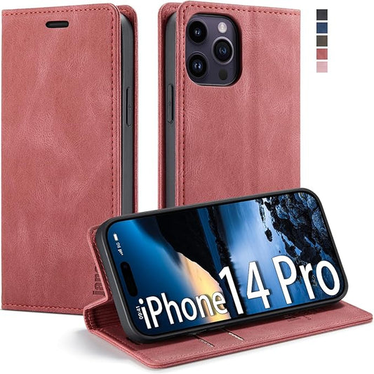japezop Compatible with iPhone 14 Pro Wallet Case,with [RFID Blocking] Credit Card Slots Folio Magnetic Stand,Leather Flip Case Wallet for iPhone 14 Pro 5G 6.1 Inch (Red)