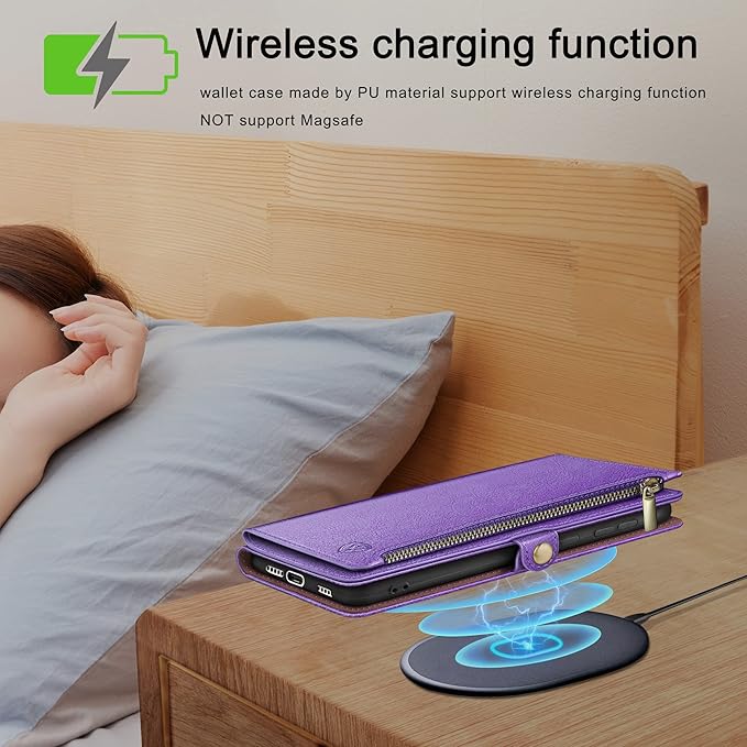 XcaseBar Compatible with iPhone 17 6.3" Wallet case with Zipper Credit Card Holder【RFID Blocking】,Flip Folio Book PU Leather Phone case Shockproof Cover Women Men for Apple 17 case Purple