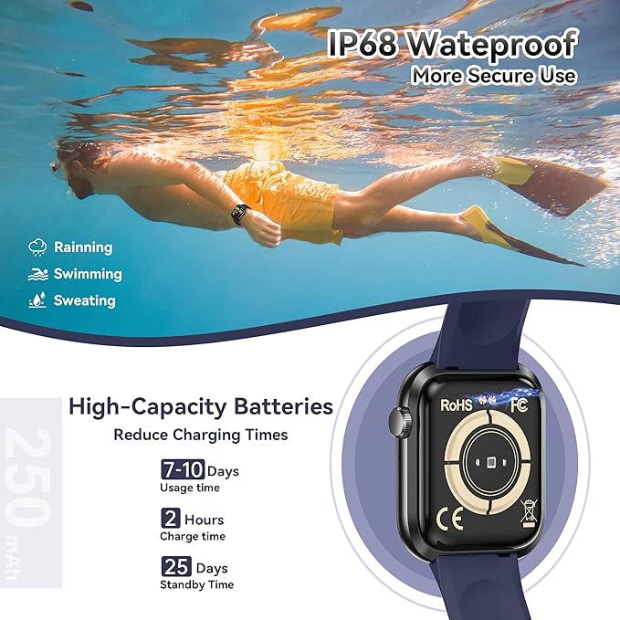 Smart Watch for Men Women, 1.83" Fitness Watch (Answer/Make Call), Smartwatch with Heart Rate/Blood Pressure, Sleep Tracker, Pedometer, 120+ Sport Modes,IP68 Waterproof Fitness Tracker for Android IOS