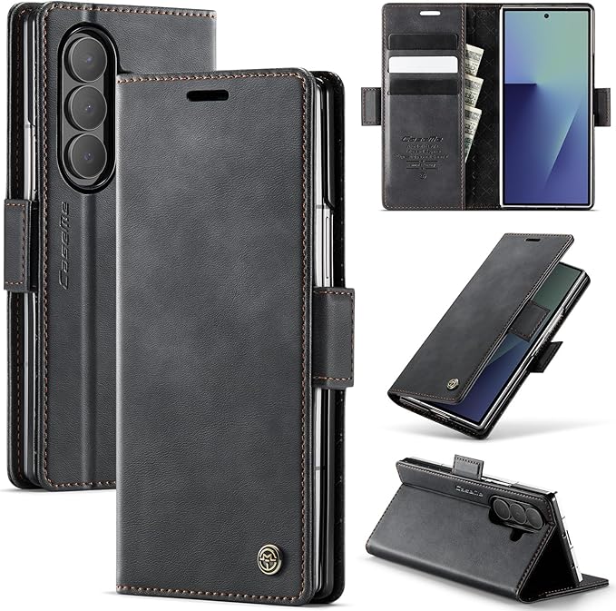 for Samsung Galaxy Z Fold 7 Case, Flip Wallet Leather Case with Card Holder Magnetic Closure Shockproof Kickstand Protective Phone Cases Cover for Galaxy Z Fold 7, Black