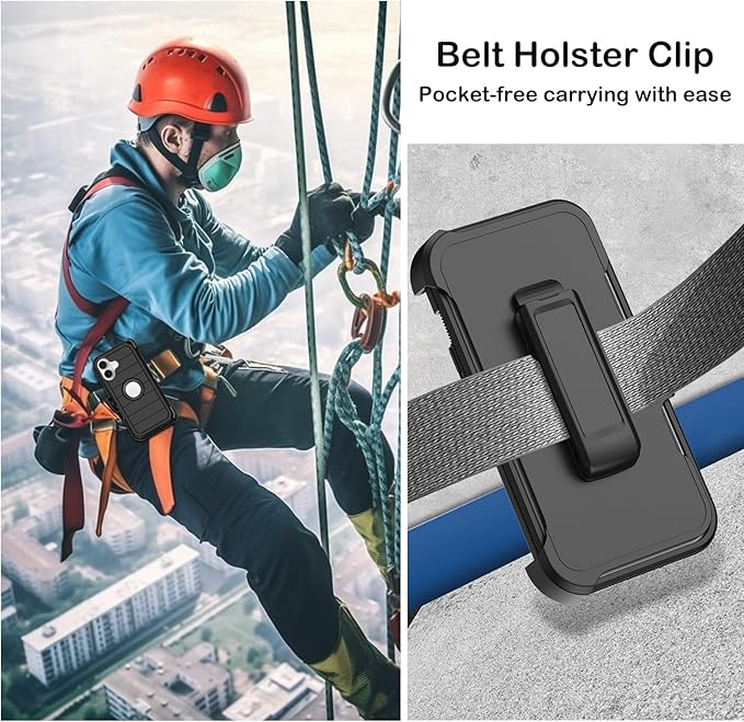 for iPhone 16 Case with 2 Screen Protectors,Heavy Duty Shockproof Drop Protection Military Grade Tri-Layer Rugged Cell Phone Cover with Belt Clip Holster & Kickstand for Apple 16 6.3“ Black