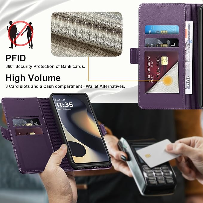 Wallet Flip Case for Motorola Edge (2024) - [RFID Blocking] Luxury PU Leather Card Holder Magnetic Phone Cover with Kickstand,Shockproof Protective Case,Purple