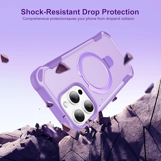 Compatible with iPhone 16 Pro Case with Invisible Magnetic Ring Stand [Compatible with Magnetic] [Military Drop Protection] Shockproof Slim Hard Back Soft Edge Pro Case 6.3 Inch, Purple