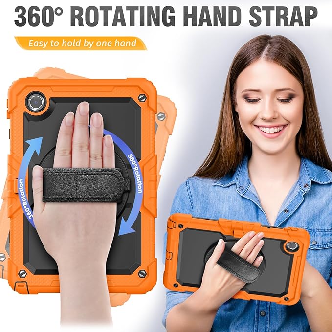 HXCASEAC Case for Lenovo Tab M11/K11 LTE 11’’ with Screen Protector/Pen Holder/Rotating Hand Strap/Stand, Protective M11 Tablet Case (TB-330FU/TB-330XU) Cover 2024, Orange