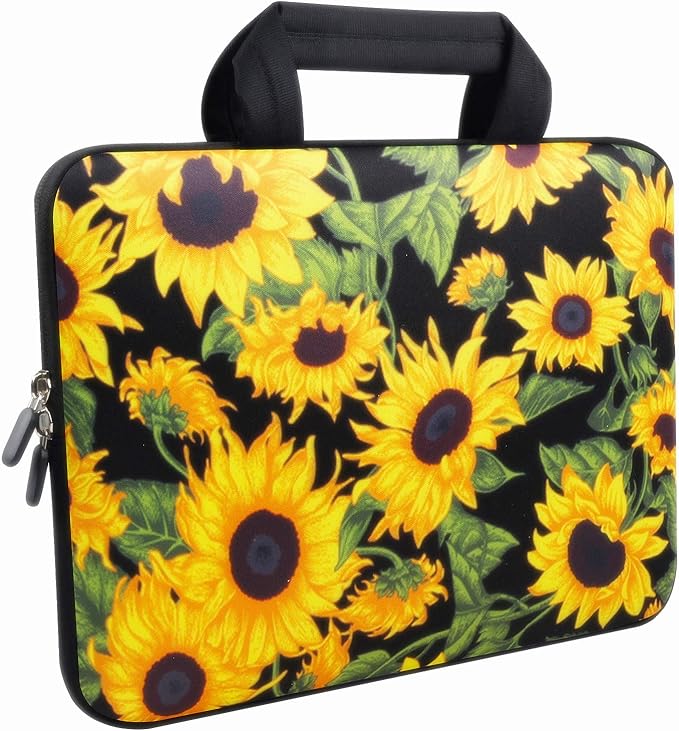 Violet Mist 11 11.6 12 Inch Laptop Sleeve Funny Floral Pattern Laptop Carrying Bag Case with Handle Cute Protective Neoprene Notebook Tablet Computer Travel Cover Pouch Briefcase, Sunflower Helianthus
