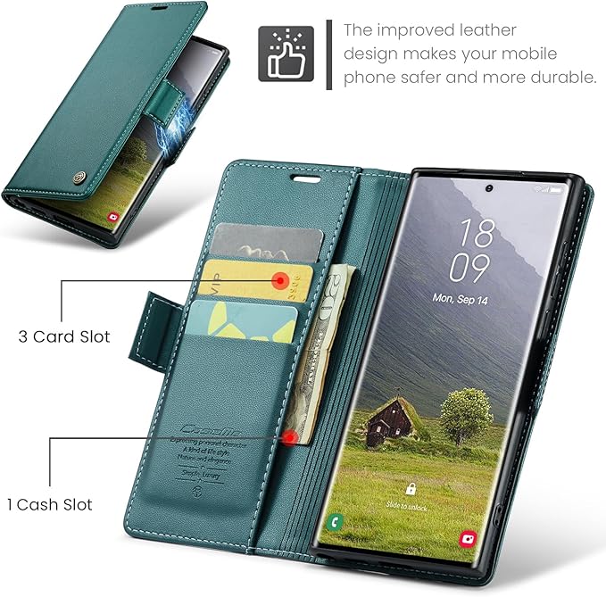 for Samsung Galaxy S25 Ultra Case, Premium PU Leather Wallet Case Flip Cover with [RFID Blocking][Card Holder][Stand Function] Shockproof Protective for Samsung Galaxy S25 Ultra, Blue-Green