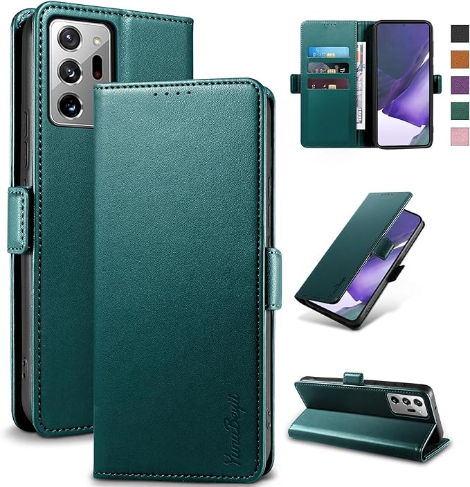 Wallet Flip Case for Samsung Galaxy Note 20 Ultra - [RFID Blocking] Luxury PU Leather Card Holder Magnetic Phone Cover with Kickstand,Shockproof Protective Case,Green