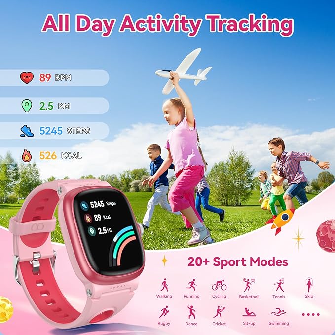 Smart Watch for Girls Boys with Sleep | Health | Activity Tracker, Games, Alarm, IP68 Waterproof Kids Fitness Watch with Pedometer, Family Account, Toys Gifts for Kids Aged 4-16 (Rose/Sand Pink)