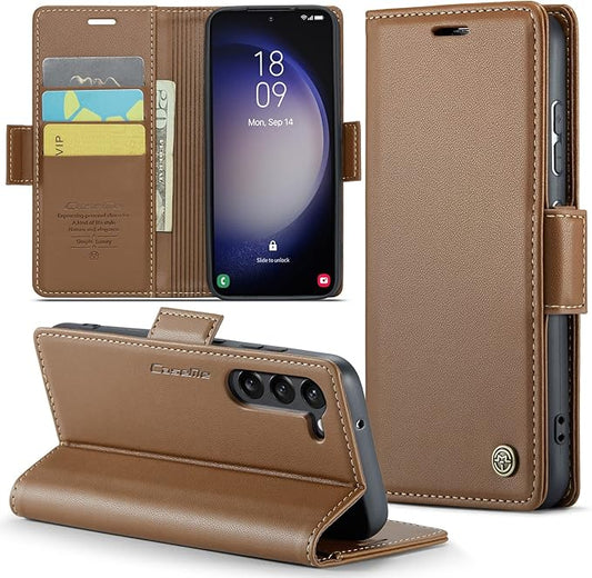 Case for Samsung Galaxy S23 Plus Wallet Case, RFID Blocking PU Leather Flip Folio Cover Card Holder Kickstand Shockproof Phone Case Compatible with Samsung Galaxy S23 Plus, Brown