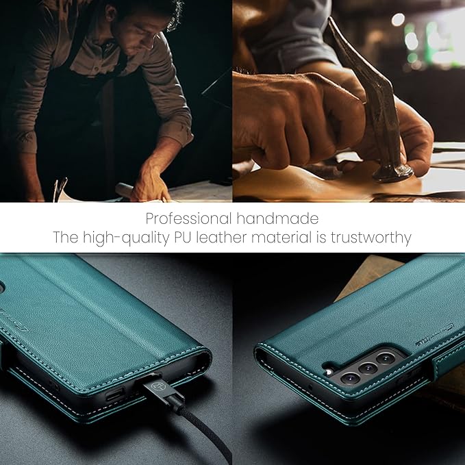 AUPAI for Samsung Galaxy S21 Plus Wallet Case with Credit Card Holder, PU Leather RFID Blocking Folio Flip Kickstand Magnetic Clasp Protective Phone Cover for Women Men Cyan