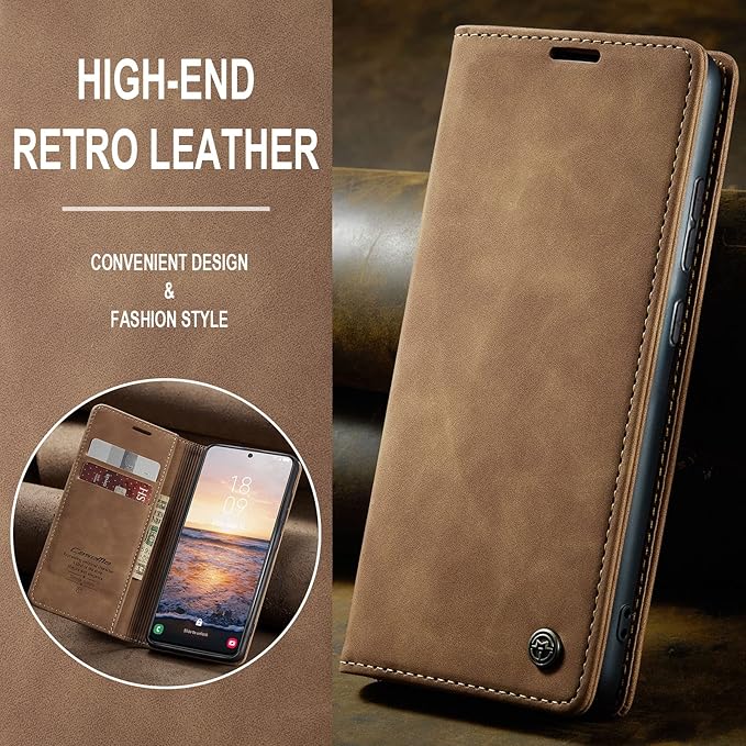 SINIANL for Samsung Galaxy S23 Plus Leather Case, Vintage Wallet Case Book Folding Flip Case with Kickstand Card Holders Slots Protective Cover for Galaxy S23 Plus Brown