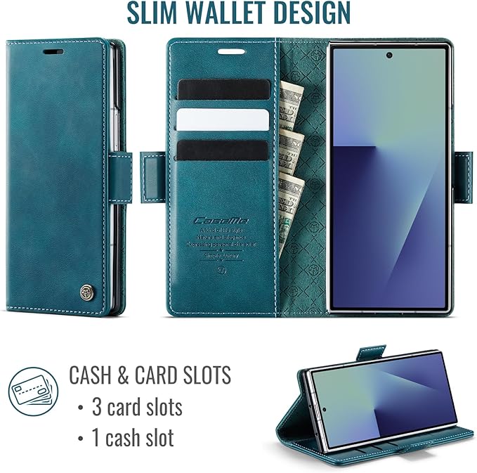 for Samsung Galaxy Z Fold 7 Case, Flip Wallet Leather Case with Card Holder Magnetic Closure Shockproof Kickstand Protective Phone Cases Cover for Galaxy Z Fold 7, Blue-Green