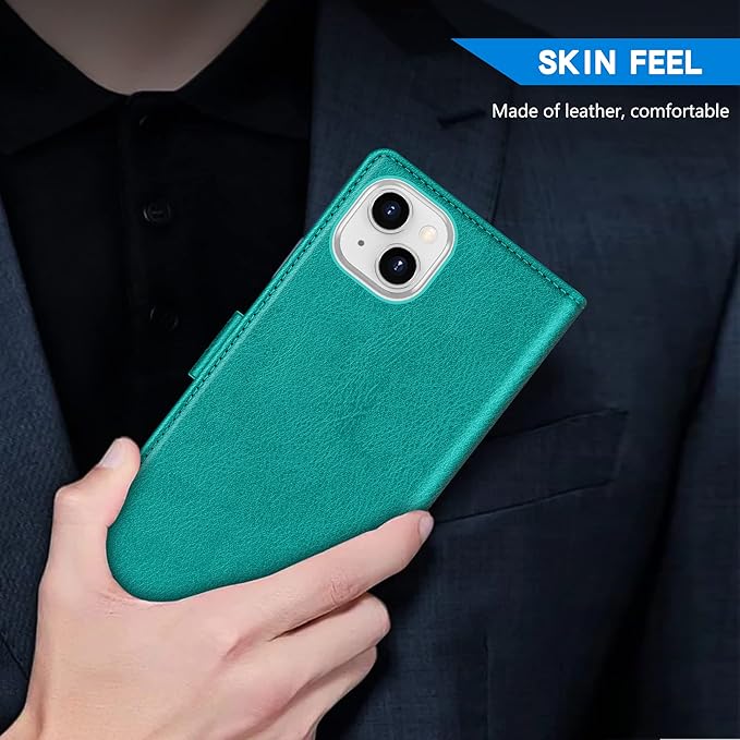 ZZXX for iPhone 15 Wallet Case with [RFID Blocking] Card Slot Kickstand Magnetic Closure Leather Flip Fold Protective Phone Case for iPhone 15 Case Wallet(Lake Blue-6.1 inch)