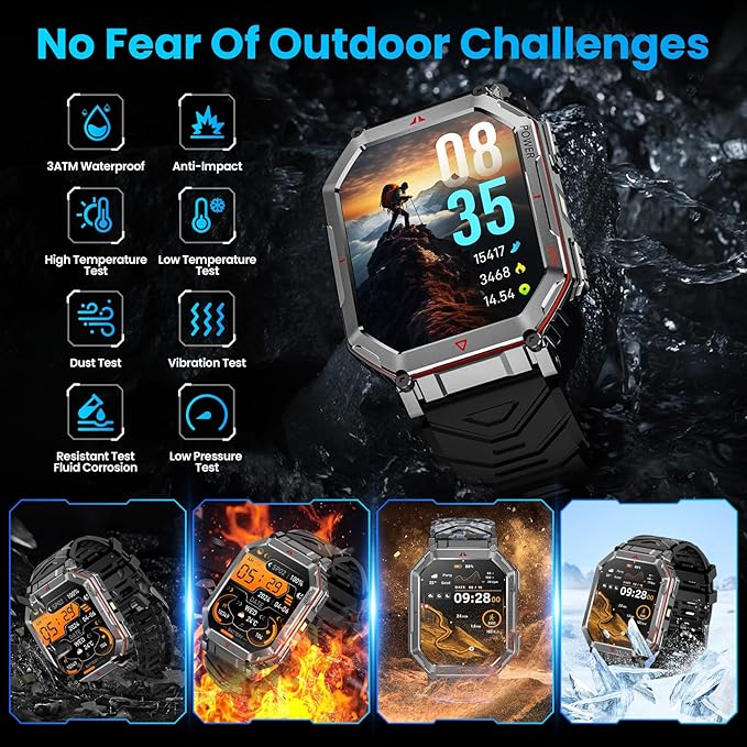 Military Smart Watch for Men with GPS/Compass，GPT Voice Assistant，Smartwatch with LED Flashlight，2.01"HD Display Bluetooth Call，Fitness Tracke with Multiple sports Modes，Compatible with Android & iOS