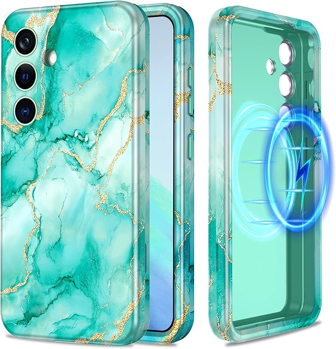 Casetego for Galaxy S24 Case,Compatible with MagSafe,[Military Grade Drop Test] Full Body Protection Slim Shockproof Rugged Marble Women Case for Samsung Galaxy S24 6.2 inch,Turquoise