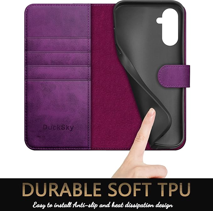 Compatible with Samsung Galaxy S25 Genuine Leather Wallet case【RFID Blocking】【4 Credit Card Holder】【Real Leather】 Flip Folio Book Phone case Cover Women Men for Samsung S25 case Purple