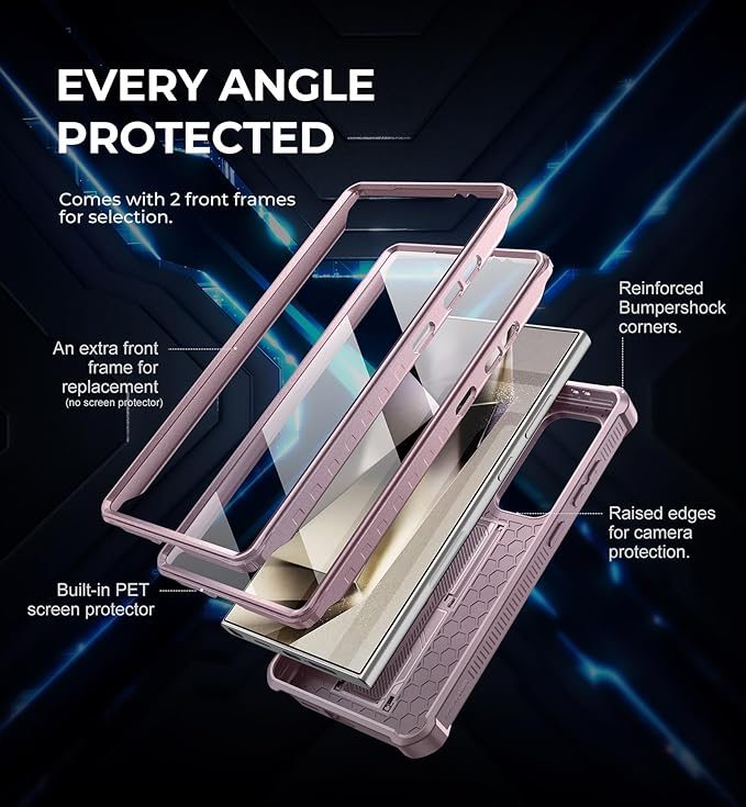 Dexnor for Samsung Galaxy S24 Ultra Case with Built-in Slide Camera Cover & Screen Protector & Kickstand,Shockproof Rugged Case Full-Body Bumper Protective Cover for Galaxy S24 Ultra (2024),Peony Pink