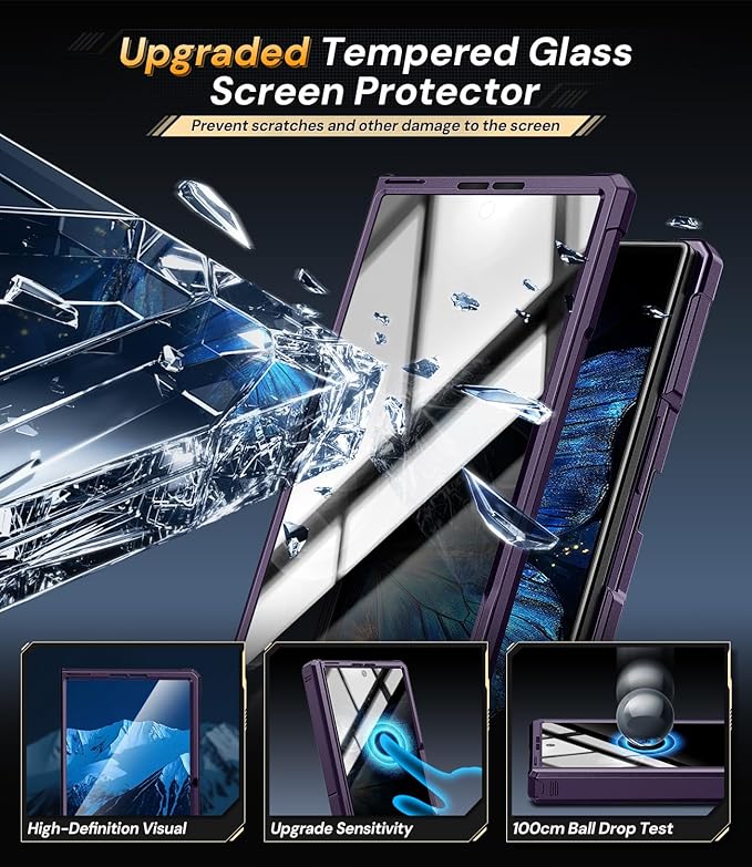 for Samsung Galaxy Z-Fold-7 Case: Military Shockproof Rugged Hinge [Dual-Stand] Privacy Screen Protector [Anti Spy] [Anti-Scratch] Silicone Women Men Cover for ZFold 7 5G 2025 (Purple)