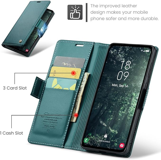 for Samsung Galaxy A35 5G Case, Premium PU Leather Wallet Case Flip Cover with [RFID Blocking][Card Holder][Stand Function] Shockproof Protective for Samsung Galaxy A35, Blue-Green