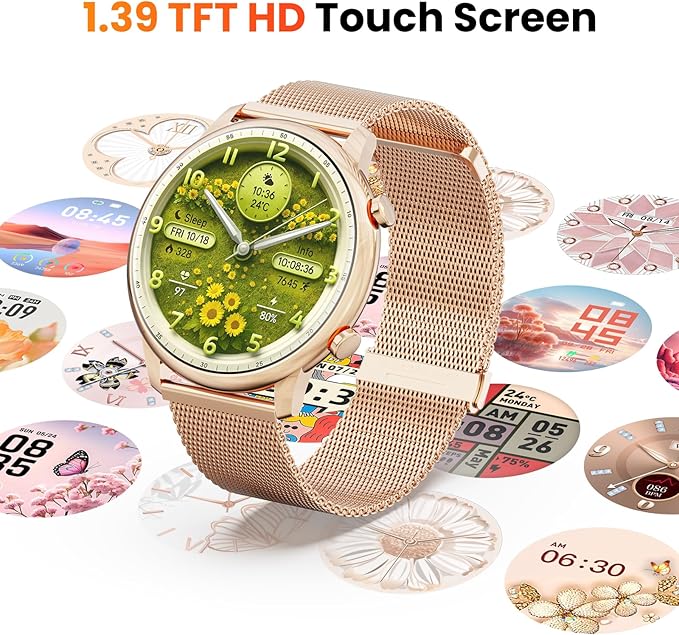 Hwagol Smart Watches for Women Android Phones iPhone Compatible(Bluetooth Call),1.39'' Round Sports Watch Fitness Tracker Heart Rate/SpO2/Sleep Monitor,Pedometer