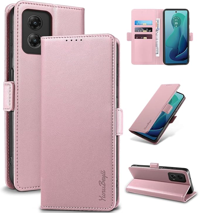 Wallet Flip Case for Moto G 5G (2024) - [RFID Blocking] Luxury PU Leather Card Holder Magnetic Phone Cover with Kickstand,Shockproof Protective Case,Pink