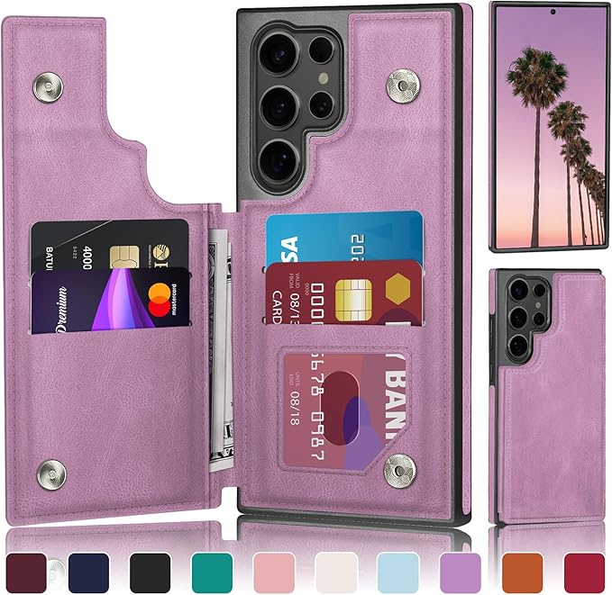 DJDUCK Designed for Samsung Galaxy S25 Ultra Case Wallet with Card Holder, [Magnetic Clasp Cover] [RFID Blocking Leather Protection] Shockproof Women Men Cases for S25 Ultra Light Purple