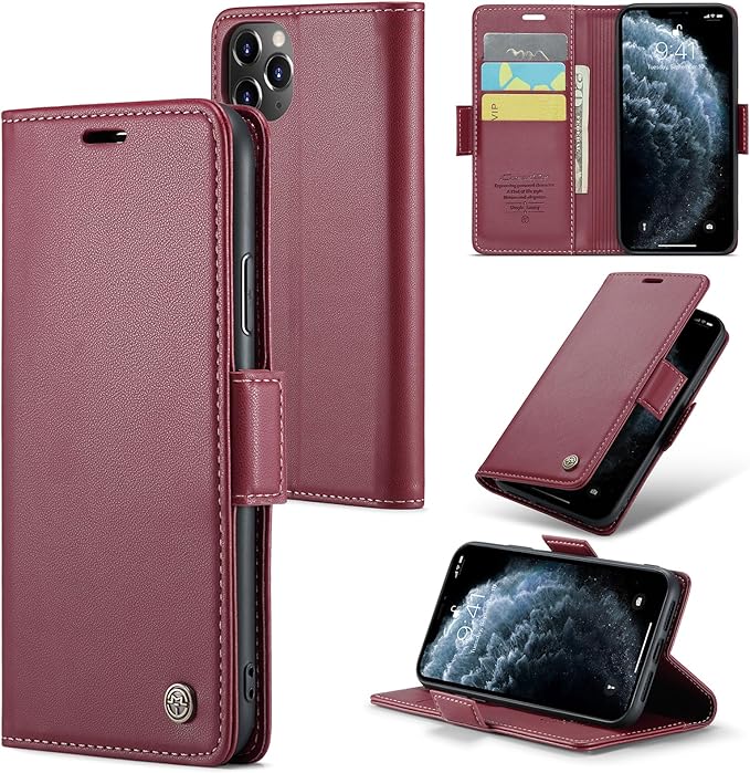 for iPhone 11 Pro Max Case, Premium PU Leather Wallet Case Flip Cover with [RFID Blocking][Card Holder][Stand Function] Shockproof Protective for iPhone 11 Pro Max, Red