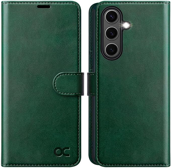 OCASE Compatible with Galaxy S25 Plus Wallet Case, PU Leather Flip Folio Case with Card Holders RFID Blocking Kickstand [Shockproof TPU Inner Shell] Protective Phone Cover 6.7 Inch, Blackish Green