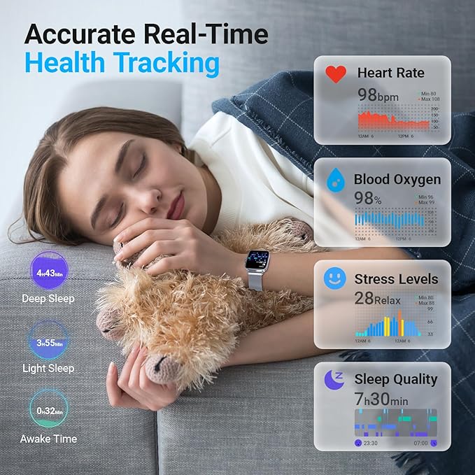 Fitpolo Smart Watch for Men Women, 1.85" HD Touchscreen Fitness Tracker, Make/Answer Calls, Heart Rate SpO2 Monitor, IP68 Waterproof, Sleep & Activity Tracking Smartwatch for Android Phones iPhone