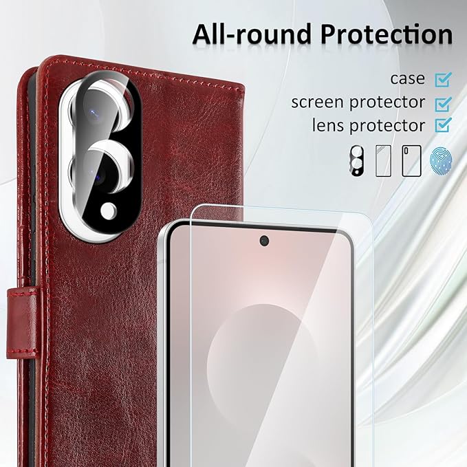 MONASAY Wallet Case Fit for Samsung Galaxy S25 Edge 5G，[Lens & Glass Screen Protector] [RFID Blocking] Flip Folio Leather Cell Phone Cover with Credit Card Holder, 6.7 inch, Burgundy