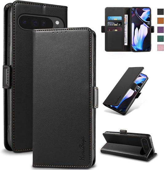 Wallet Flip Case for Google Pixel 9 Pro XL - [RFID Blocking] Luxury PU Leather Card Holder Magnetic Phone Cover with Kickstand,Shockproof Protective Case,Black