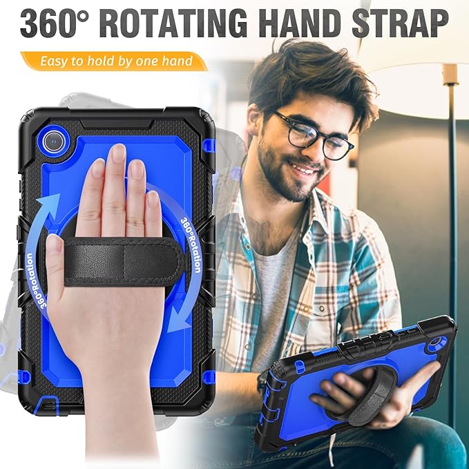 HXCASEAC Case for Lenovo Tab One/Tab K9 2025 (TB-305FU) 8.7 inch, with Screen Protector/Rotating Hand Strap/Sturdy Stand, Protective Cover for Lenovo one Tablet - Blue