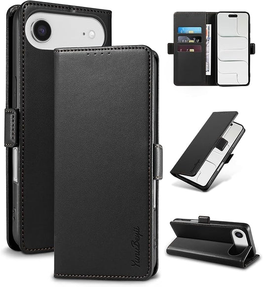 Wallet Flip Case for iPhone 17 Air 5G - [RFID Blocking] Luxury PU Leather Card Holder Magnetic Phone Cover with Kickstand,Shockproof Protective Case,Black