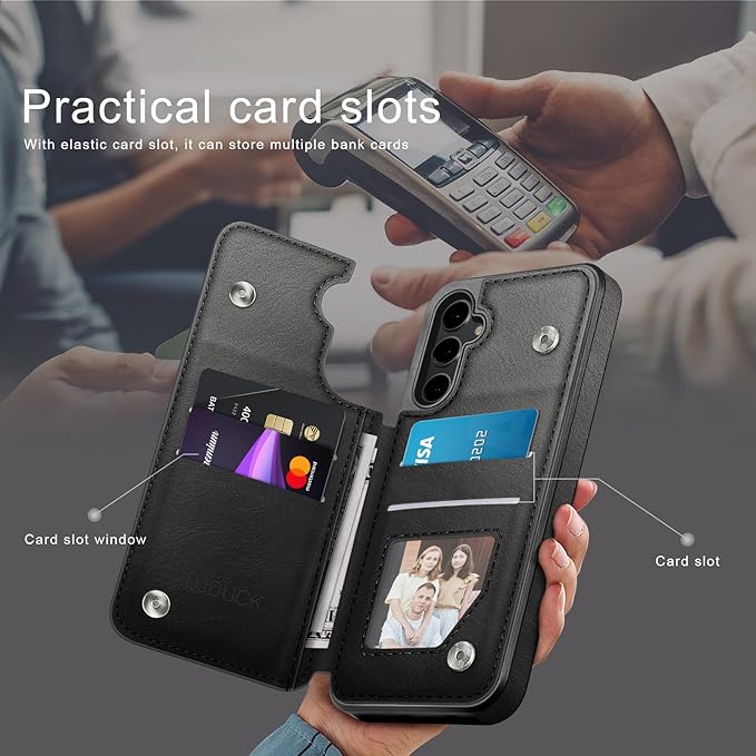 DJDUCK Designed for Samsung Galaxy S25 Case Wallet with Card Holder, [Magnetic Clasp Cover] [RFID Blocking Leather Protection] Shockproof Women Men Cases for Samsung S25 Black