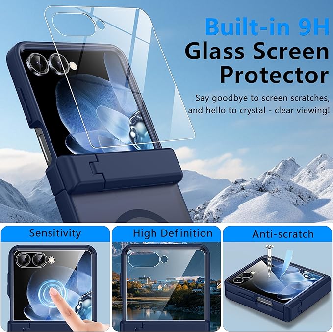 for Samsung Galaxy Z Flip 7 Case Compatible with Magsafe [Hinge Protection＆ Kickstand][Built-in Front Screen Protector] 15FT Military Shockproof Full Body Phone Case for Galaxy Z Flip 7 (Blue)