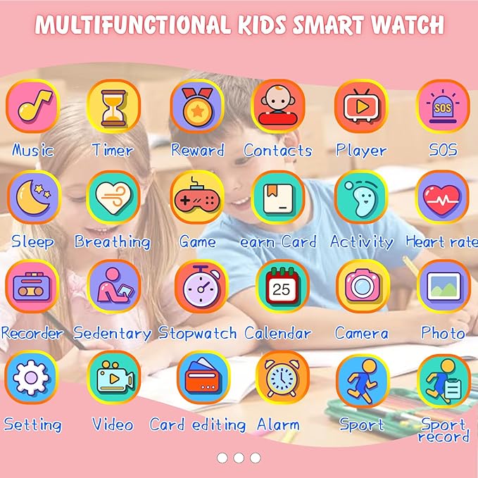 Smart Watch for Kids, 1.85" Fitness Tracker,Learning games,Sleep Monitor,Sports,IP68 Waterproof,Camera Videos Alarm Play Music Flashlight Pedometer Stopwatch Pedometer Gift Toys for Boys and Girls