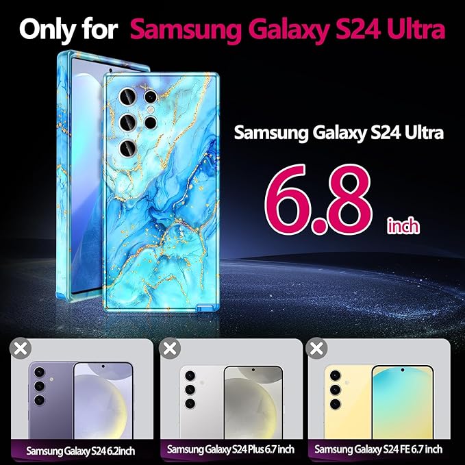 Casetego for Galaxy S24 Ultra Case,Compatible with MagSafe,[Military Grade Drop Test] Full Body Protection Slim Shockproof Rugged Marble Women Case for Samsung Galaxy S24 Ultra 6.8 inch,Light Blue