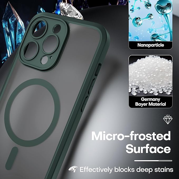 ImpactStrong Magnetic Guard Designed for iPhone 14 Pro Case [Camera Protection] [Military Grade Drop Tested] [Compatible with MagSafe] Slim Translucent Matte Phone Case (6.1") - Dark Green