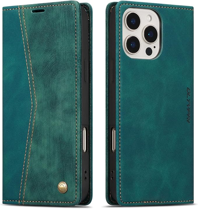 QLTYPRI for iPhone 16 Pro Max Case Wallet with Card Holder, Vintage PU Leather Kickstand Magnetic Closure Shockproof Folio Book Cover Case for iPhone 16 Pro Max - Retro Green
