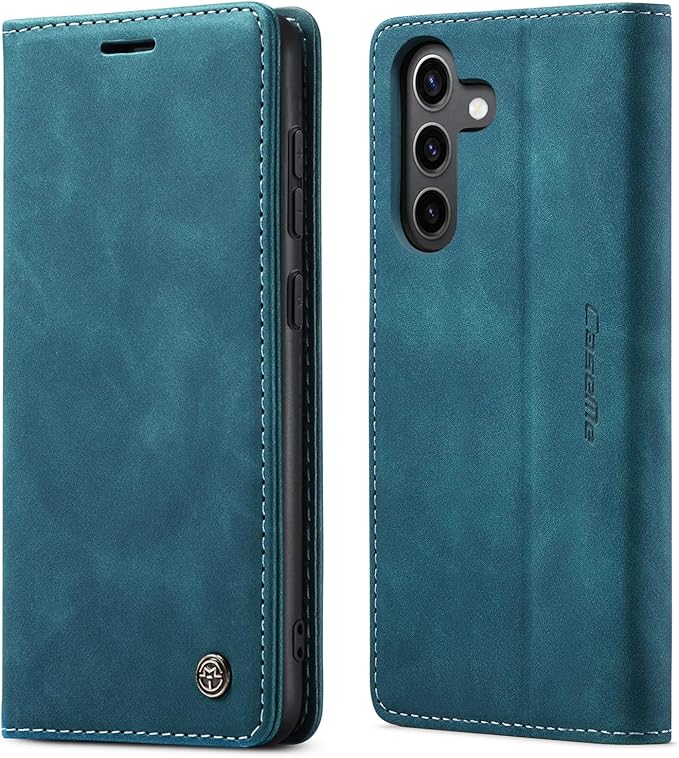 for Samsung Galaxy S24 Case, Flip Wallet Leather Case with Card Holder Magnetic Closure Shockproof Kickstand Protective Phone Cases Cover for Galaxy S24 5G 6.2 Inch,Blue-Green