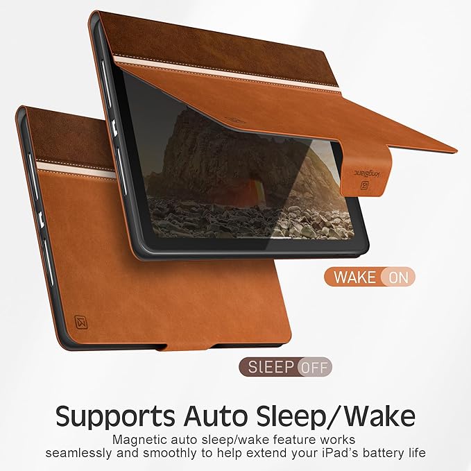 KingBlanc Case for iPad (A16) 11th Generation 11-inch 2025, iPad 10th Generation 10.9" 2022 with Pencil Holder, Vegan Leather Protective Stand Cover, Auto Sleep Wake, Multi-Angle Viewing/Typing, Brown