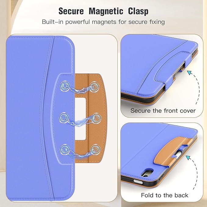 MoKo for iPad (A16) 11th Generation Case 11 inch 2025, iPad 10th Generation Case 10.9" 2022 with Pencil Holder & Pocket, Premium Leather Folio Stand Cover, Multiple Viewing Angles, Light Blue Purple