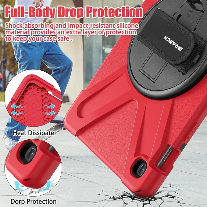 BRAECNstock for Samsung Galaxy Tab S5e Case 10.5 inch 2019 (SM-T720/T725/T727) Shockproof Protective Samsung S5e Tablet Kids Case with Screen Protector Rotating Kickstand Hand Strap Pen Holder - Red