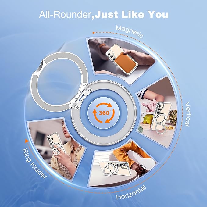 for Samsung Galaxy S25 Plus Case with 360°Rotatable Magnetic Ring Stand Compatible with Mag-Safe Military Protection Shockproof Transparent Phone Cases for Galaxy S25+,Clear