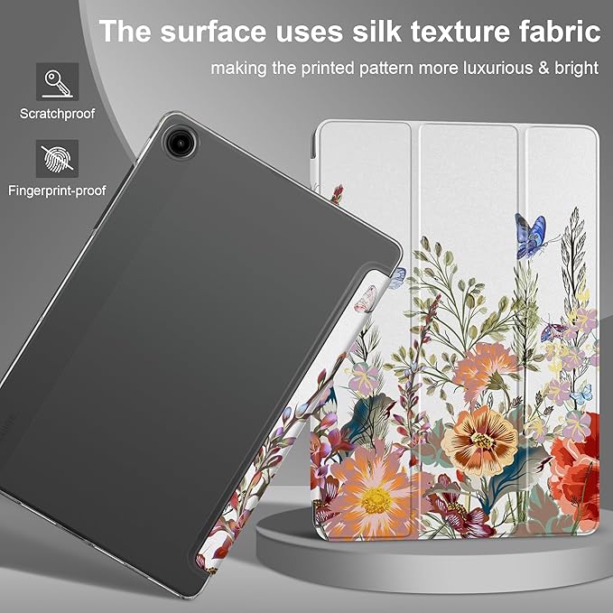DONGKE Case for Samsung Galaxy Tab A9+/A9 Plus 11 inch 2024 2023 (SM-X210/X216/X218), Slim Stand Hard PC Translucent Back Shell Smart Cover, Auto Wake/Sleep - Floral Illustration